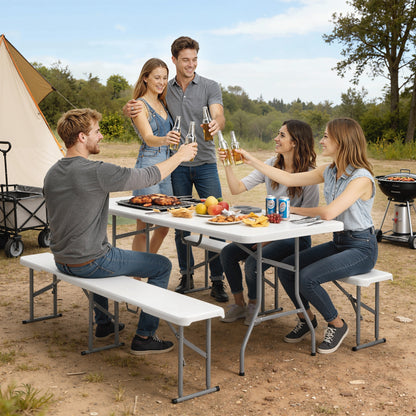 Three-Piece Folding Picnic Table and Bench Set - White