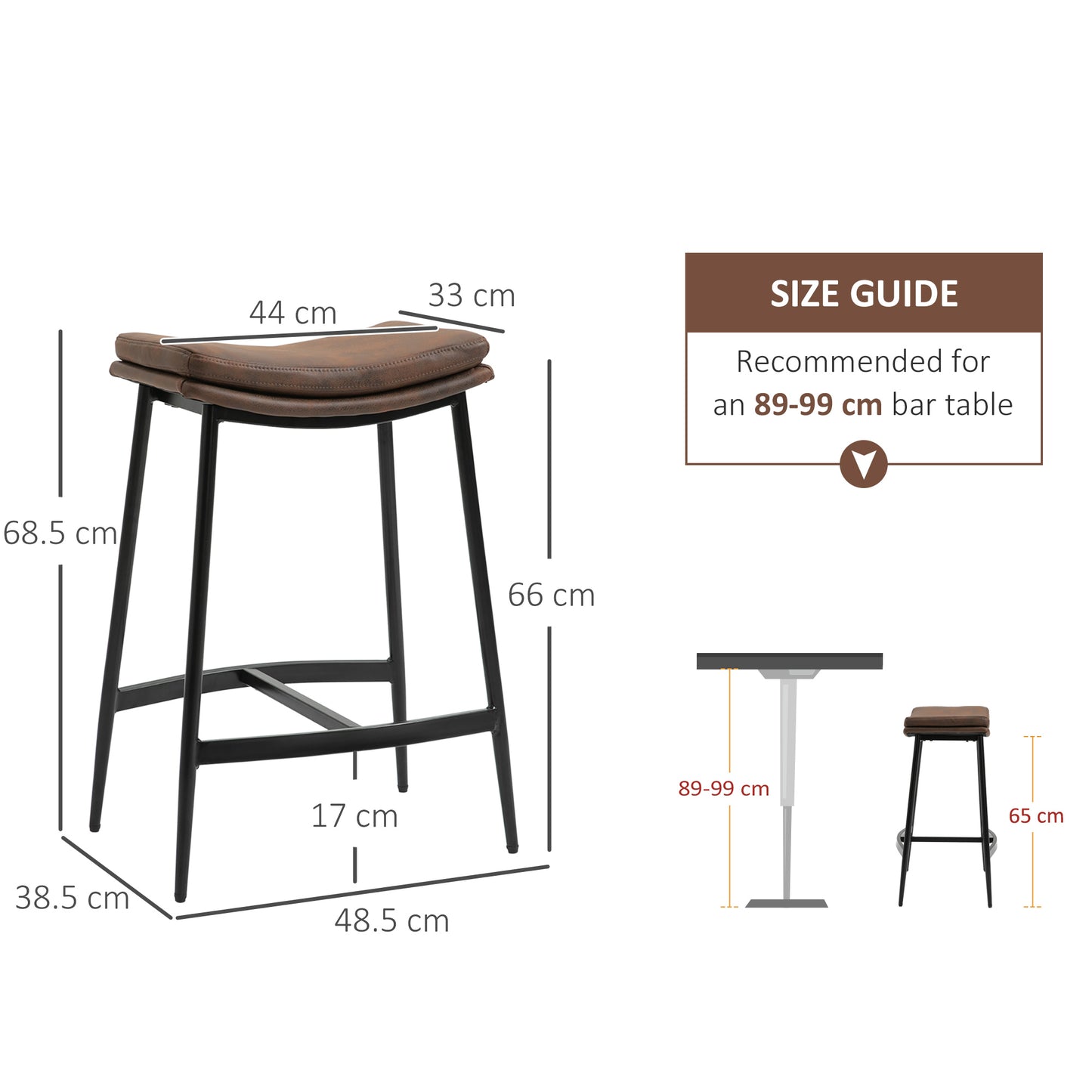 Breakfast Bar Stools Set of 2, Microfibre Upholstered Barstools