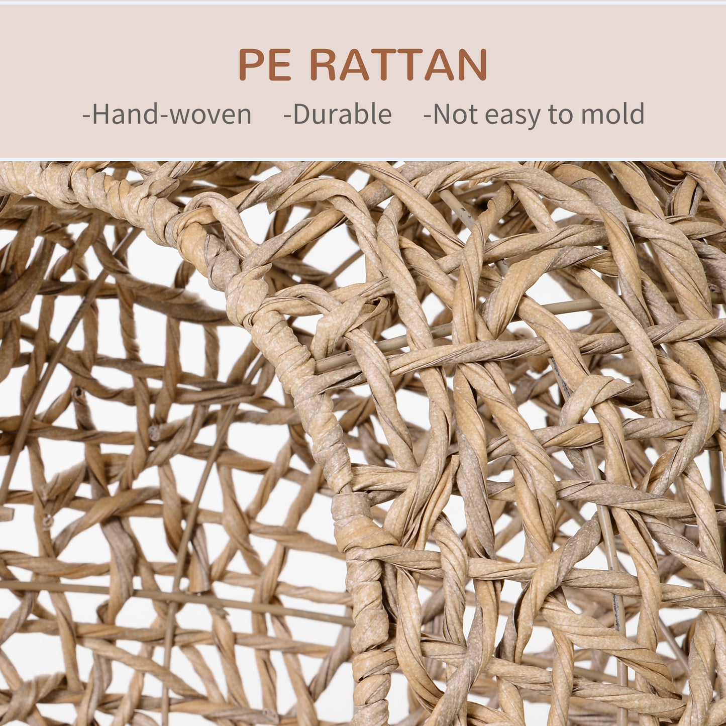 Rattan Elevated Cat Bed House Kitten Basket Ball-Shaped Pet Furniture w/ Removable Cushion - Natural