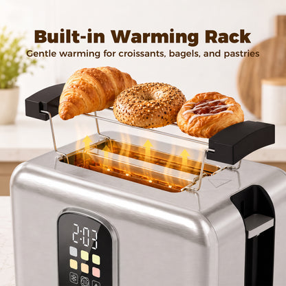 2 Slice Smart Toaster with Touch Screen & LED Countdown, Toaster with Warming Rack, 6 Browning Levels, Memory Function