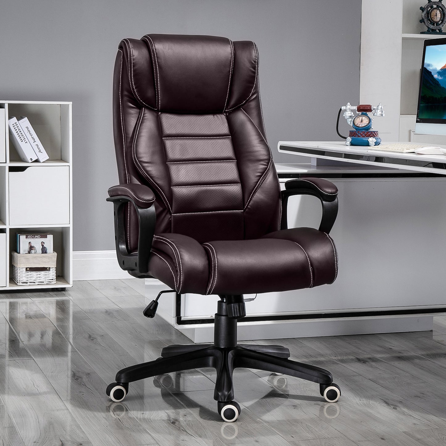 Office Chair with 6-Point Maaage, PU Desk Chair with Padded Seat and Armrest, Computer Chair with Tilt Function for Home