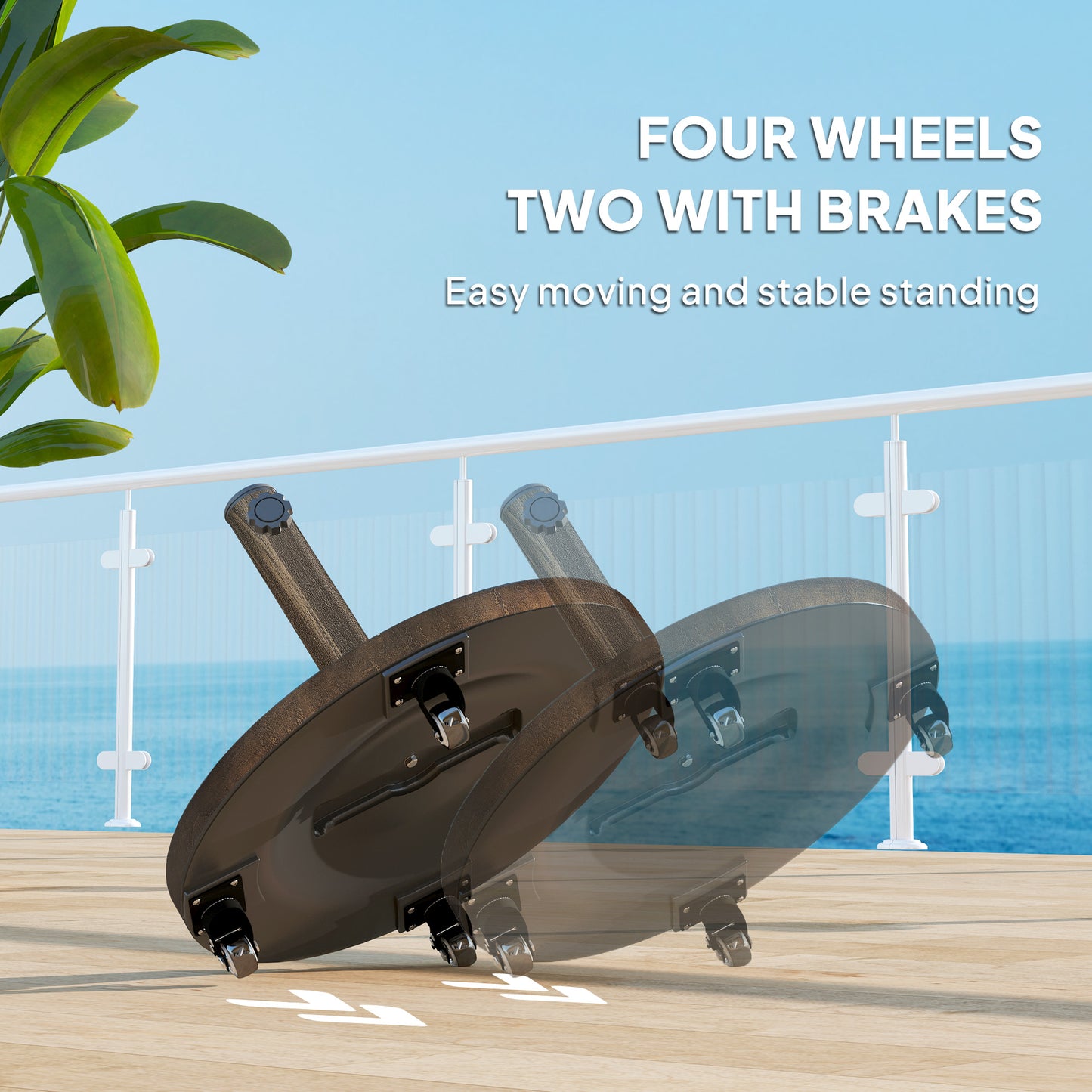 21kg Resin Garden Parasol Base with Wheels, Round Umbrella Stand, Heavy Duty Sun Umbrella Base for 32, 38