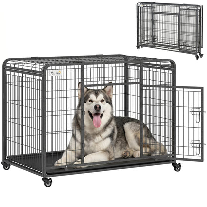 Metal Dog Cage Kennel Locking Door & Wheels Removable Tray Openable Top For Extra Large Pets 125 x 76 x 81 cm