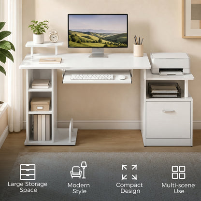 Computer Desk with Drawer Shelves CPU Storage Rack White