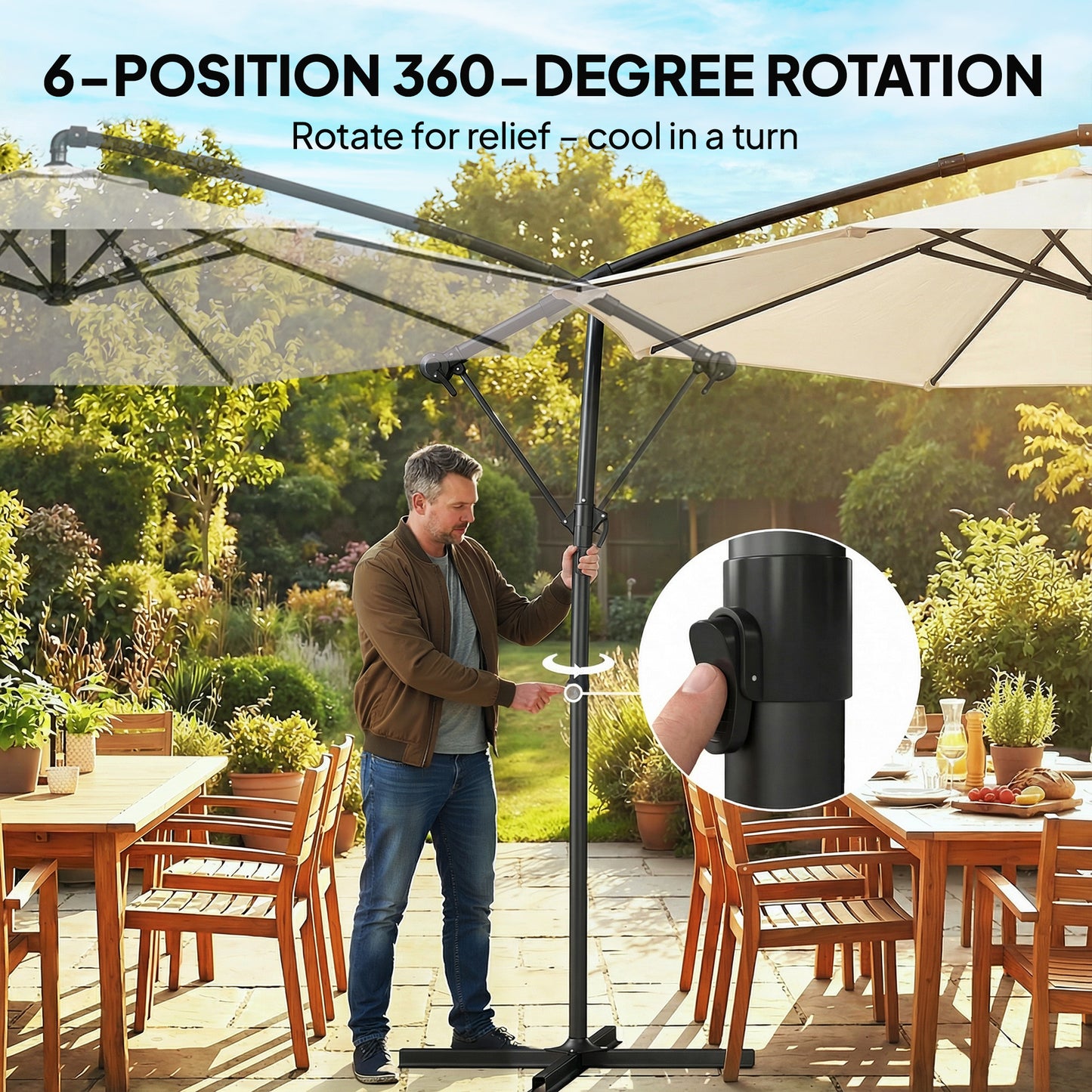 3 m Garden Cantilever Parasol with Cover, Round Overhanging Umbrella with 360° Rotation, Tilt, Cream White