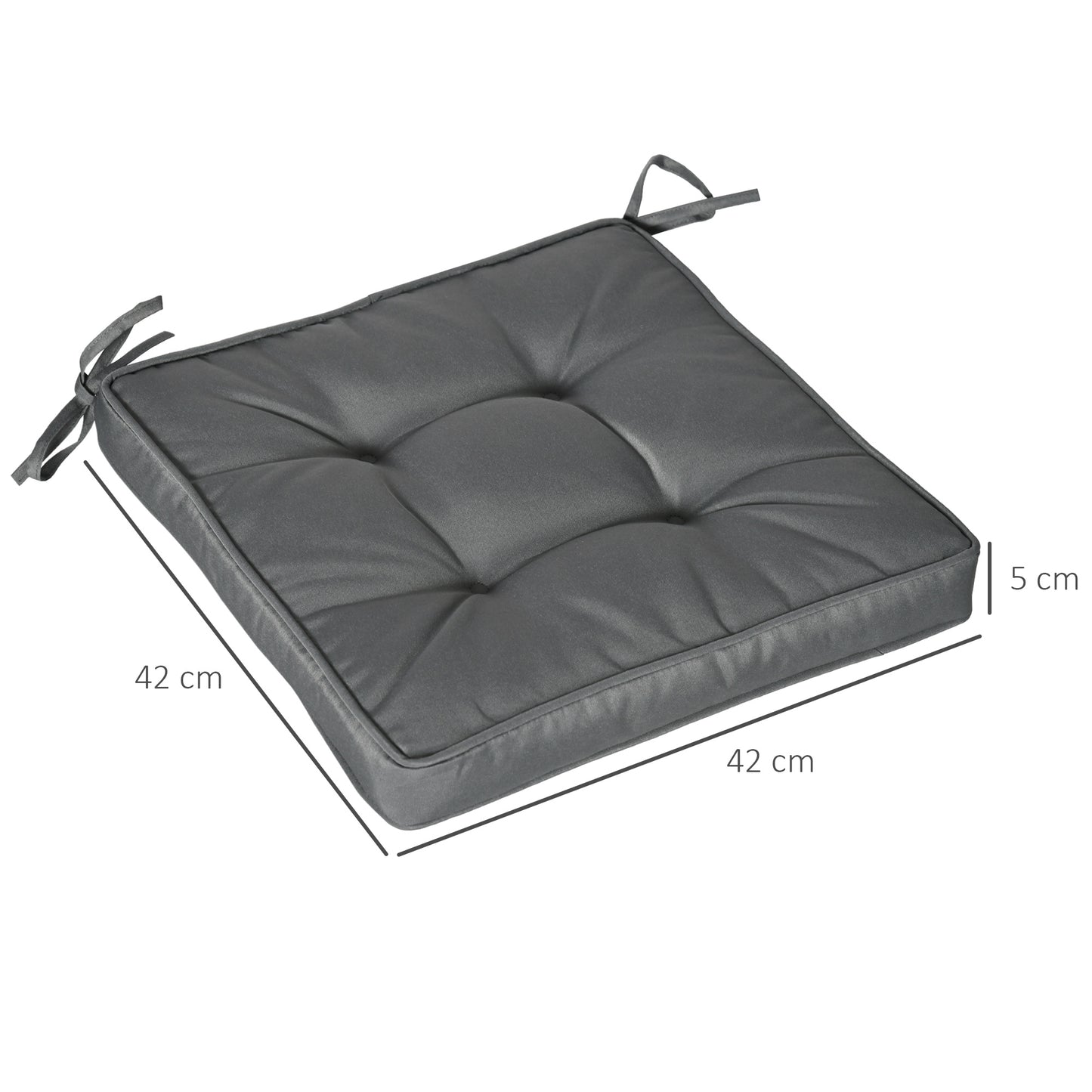 Set of 4 Garden Seat Cushion with Ties, 42 x 42cm Replacement Dining Chair Seat Pad, Grey