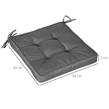 Set of 4 Garden Seat Cushion with Ties, 42 x 42cm Replacement Dining Chair Seat Pad, Grey