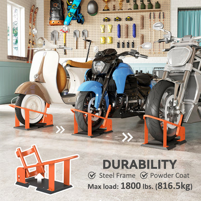 Motorcycle Wheel Chock, 816.5 kg Capacity Heavy Duty Steel Motorcycle Front Wheel Chock Holder with 3 Height Adjustable Holes