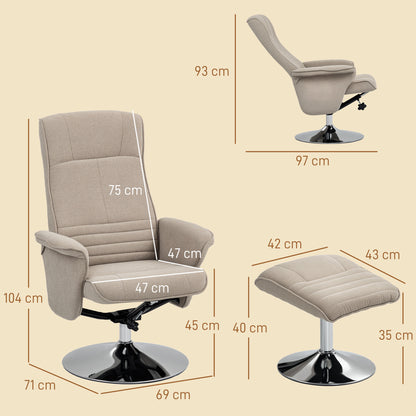 Swivel Recliner Chair with Footstool, Velvet Recliner Armchair with Ottoman, Steel Base