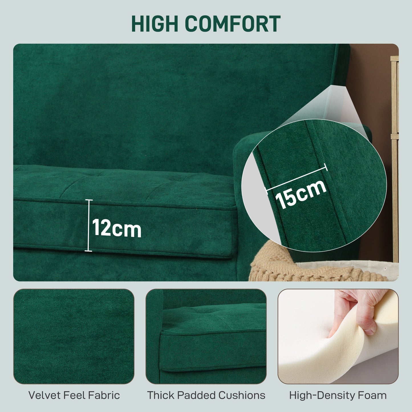 Two-Seater Velvet-Feel Sofa - Green