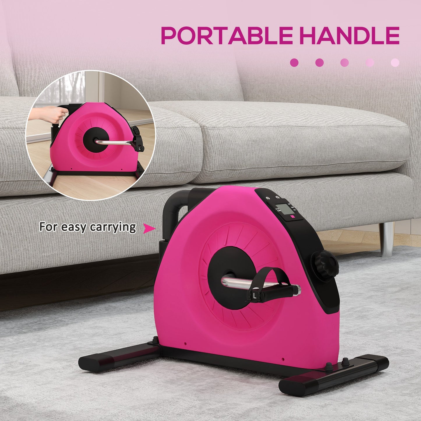 Mini Exercise Bike, Portable Pedal Exerciser with LCD Display for Legs, Arms, Rehabilitation, Therapy, Pink