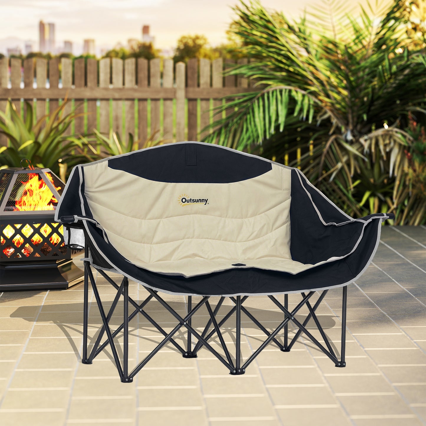 Double Camping Chair for Adults, Oversized Heavy Duty Padded Folding Chair with Armrests