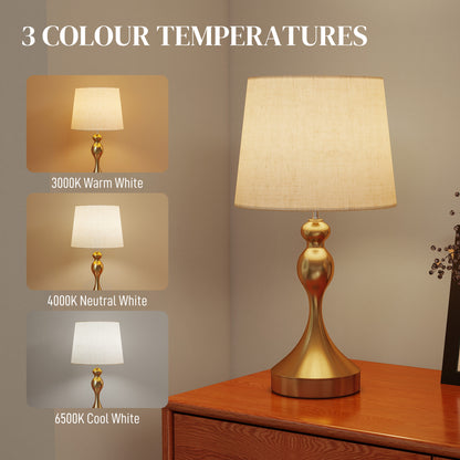 Set of Two Three-Colour Lamps, with USB Ports - Gold Tone