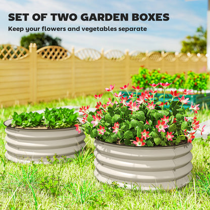 Set of 2 Raised Garden Bed, Metal Planter Box with Safety Edging, Easy-to-assemble Stock Tank, Cream White