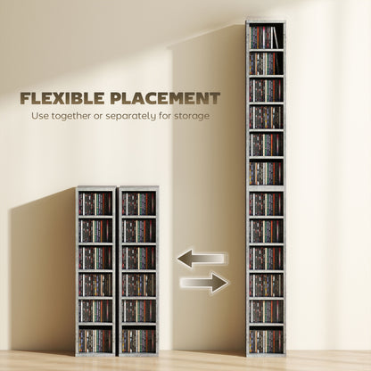 Set of 2 CD Media Display Shelf Unit Tower Rack with Adjustable Shelves, Cement Grey
