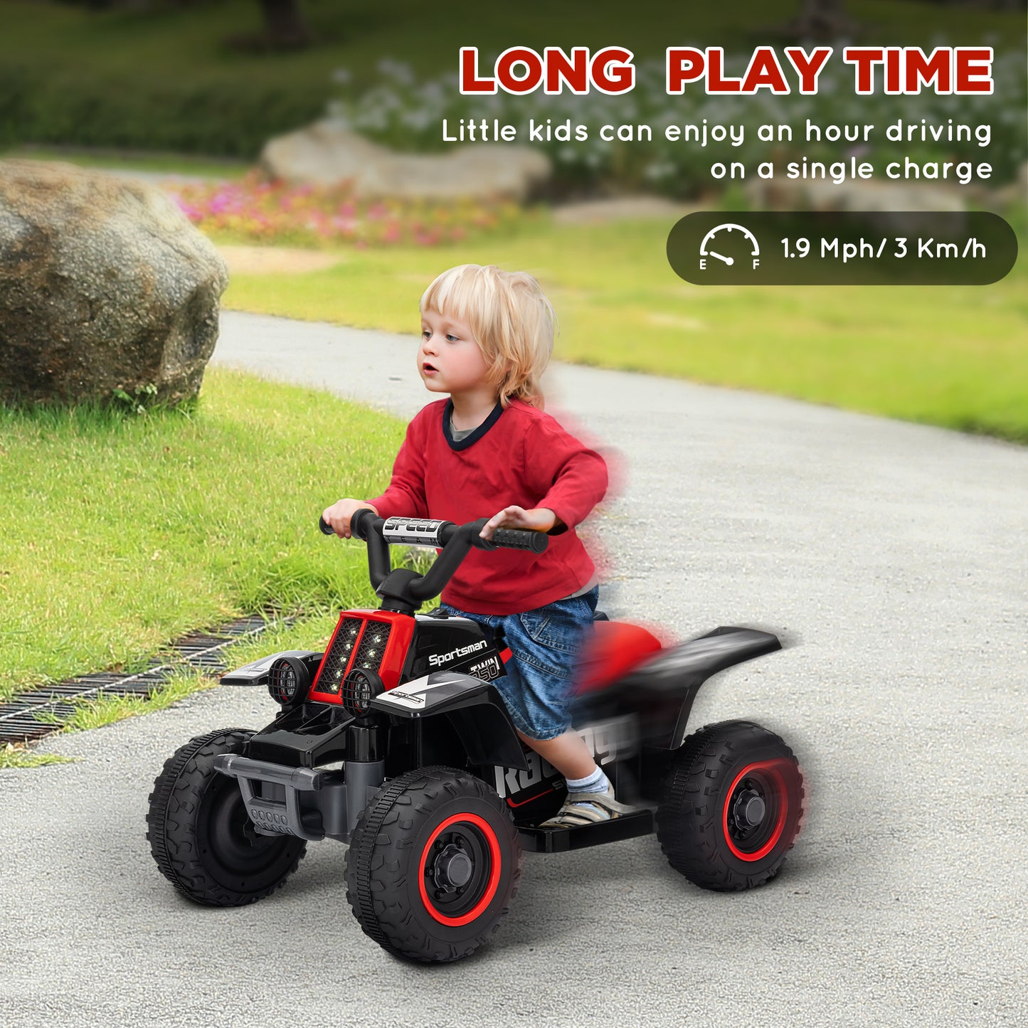 6V Electric Quad Bike for Kids, Ride On ATV w/ Forward/Reverse, Headlights, for Ages 18-36 Months, Black