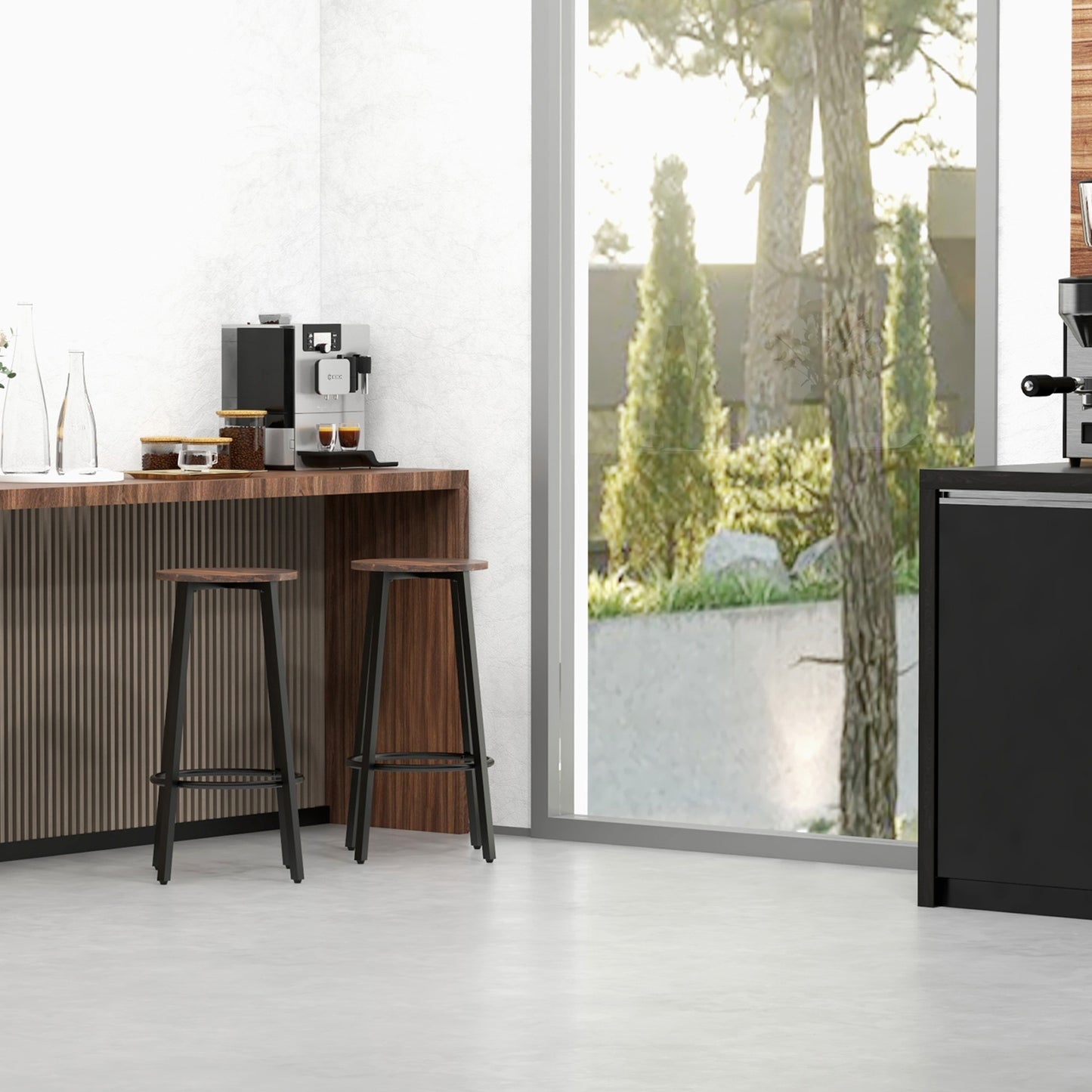 Bar Stools, Set of 2 Kitchen Breakfast Stools with Sturdy Steel Frame, Industrial Tall Bar Chairs, 65cm High Seat
