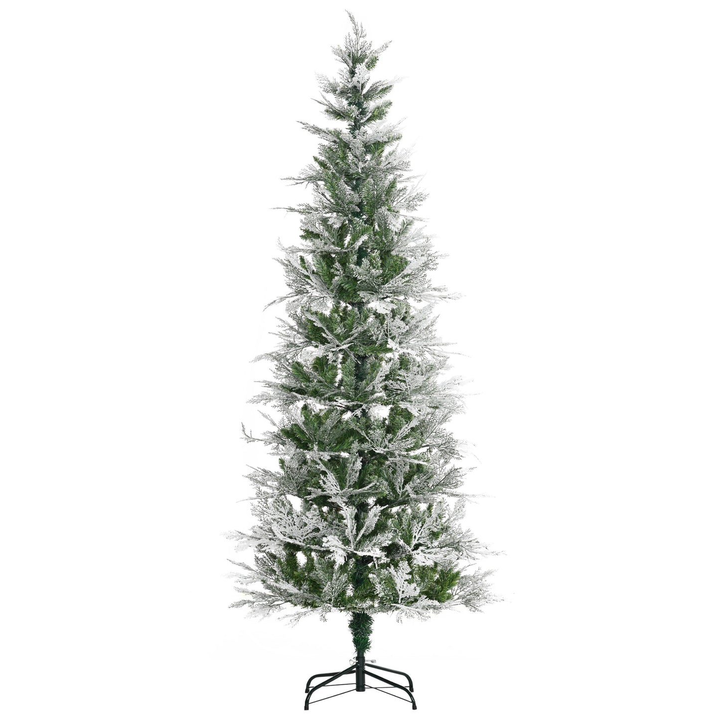7 Ft Pencil Snow Flocked Artificial Christmas Tree with Realistic Cypress Branches, Auto Open, Green