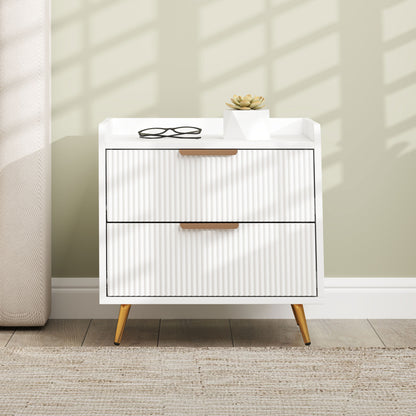 Elegant Two-Drawer Bedside Table - White