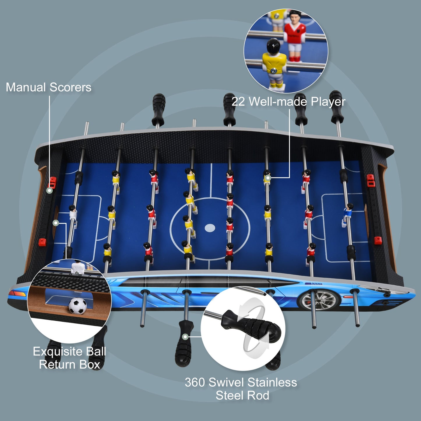29 Inch Mini Tabletop Football Foosball Gaming Table Play Fun Game 74.5L x 36.1W x 12H CM