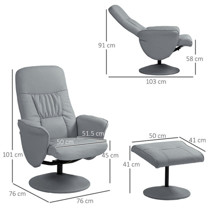 Swivel Recliner Chair with Footstool, PU Leather Armchair and Ottoman with High Back and Round Base for Living Room
