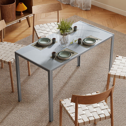 120cm Dining Table, Rectangle 4 Seater Kitchen Table with Tempered Glass Top and Metal Legs, Grey