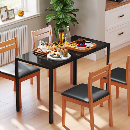 120cm Dining Table, Rectangle 4 Seater Kitchen Table with Tempered Glass Top and Metal Legs for Dining Room