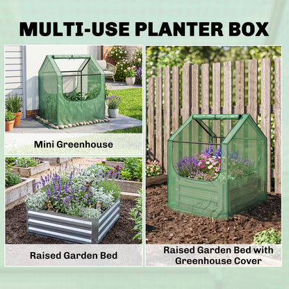 61 x 61cm Garden Planter Bed, with Cover - Green and Silver