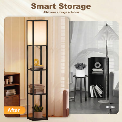 Floor Lamp with Shelves, 3 Layer Column Modern Standing Lamp for Living Room, Bedroom, Office, Bulb not Included, Black