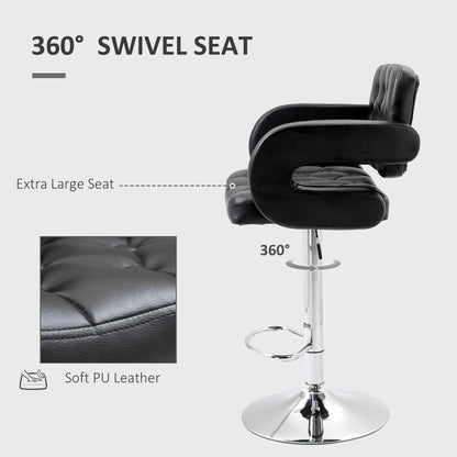 PU Leather Upholstered Swivel Bar Stool, Height Adjustable with Back, Armrest, Footrest, Black