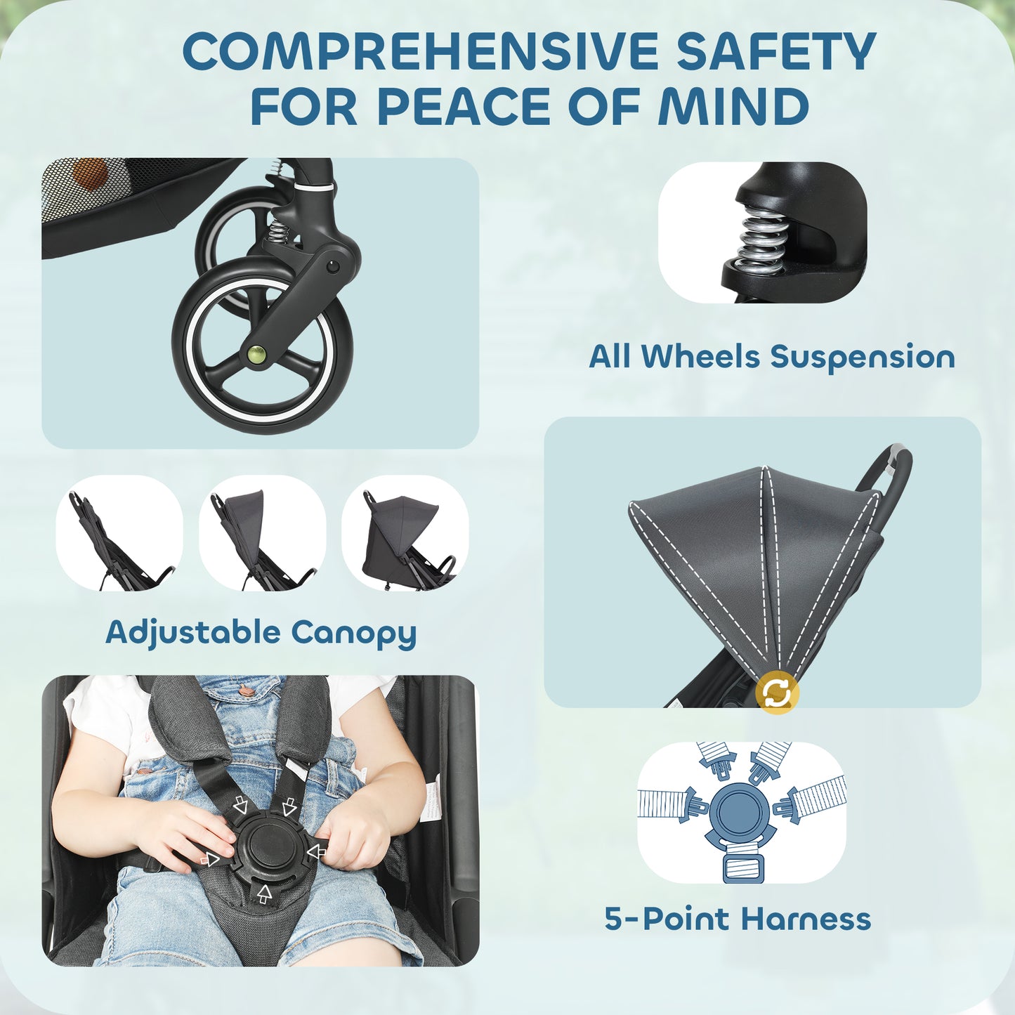 Travel Stroller, Lightweight Pushchair, Compact Buggy with Canopy, Basket and Multi-Position Recline, Dark Grey