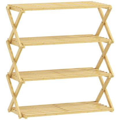 Four-Tier Folding Bamboo Shoe Rack - Natural Finish