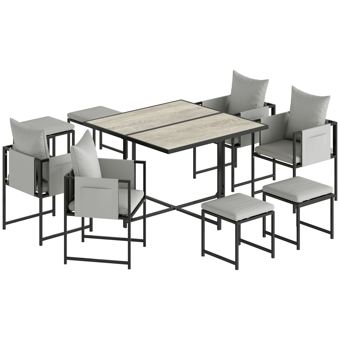 Nine-Piece Steel Frame Garden Dining Set - Dark Grey