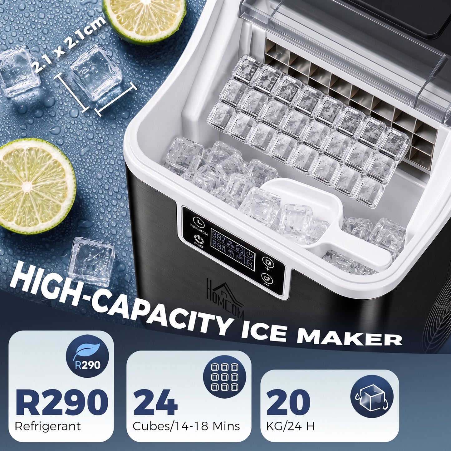 3.2L Compact Ice Machine, with LCD Screen and Accessories - Black