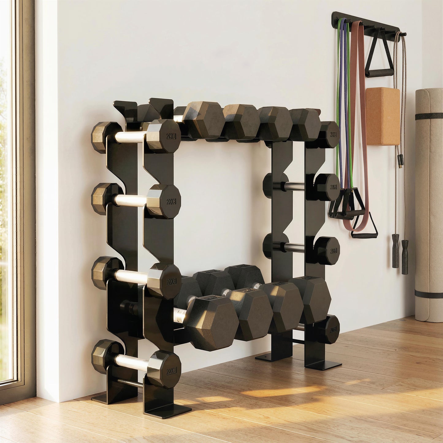 4-Tier Dumbbell Rack, Heavy-Duty Weight Rack for Dumbbells, Kettlebells and Multiple Balls, 200 KG Capacity, Black