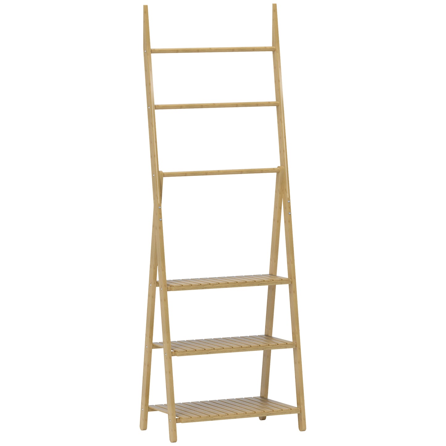 Three-Shelf Bamboo Storage Unit, with Towel Racks - Natural Finish