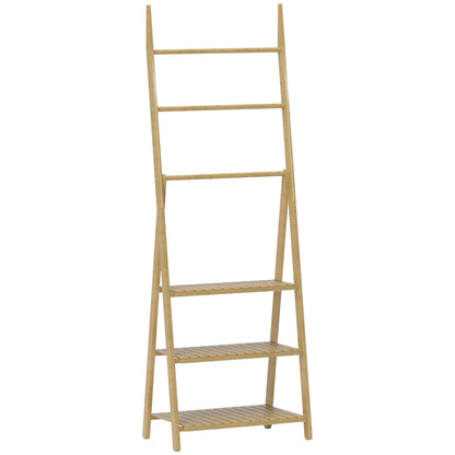 Three-Shelf Bamboo Storage Unit, with Towel Racks - Natural Finish