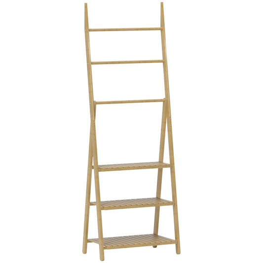 Three-Shelf Bamboo Storage Unit, with Towel Racks - Natural Finish
