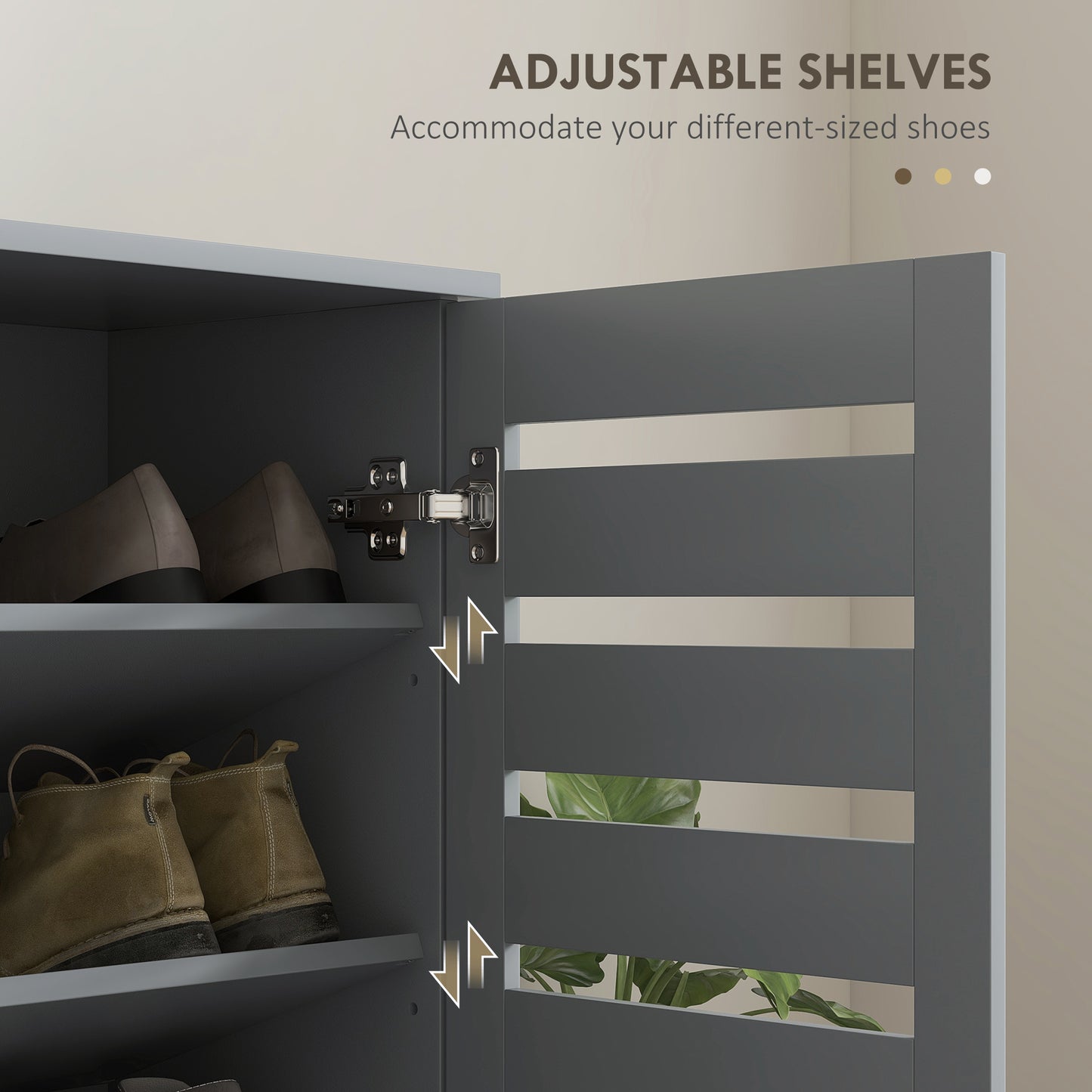 Narrow Shoe Cabinet for Entryway, 5-Tier Slim Shoe Storage Cabinet with 2 Slatted Doors and Adjustable Shelves Grey