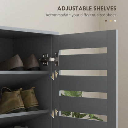 Narrow Shoe Cabinet for Entryway, 5-Tier Slim Shoe Storage Cabinet with 2 Slatted Doors and Adjustable Shelves Grey