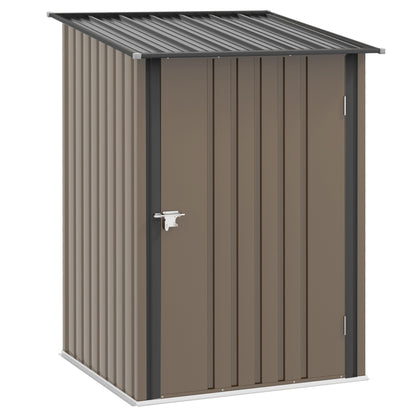 3.3 x 3.4ft Lean To Steel Garden Shed with Locking Door - Brown/Grey