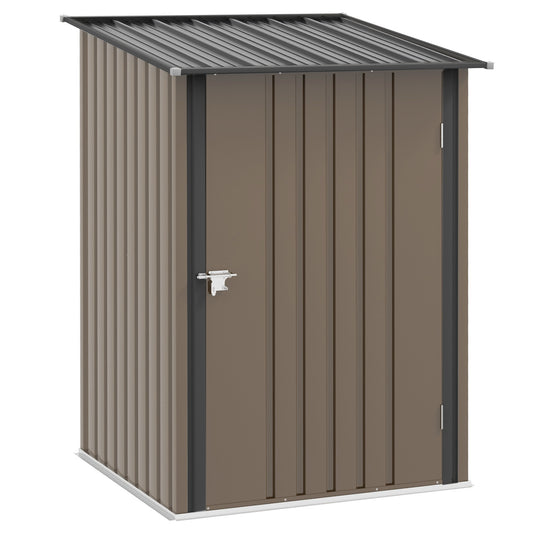 3.3 x 3.4ft Lean To Steel Garden Shed with Locking Door - Brown/Grey
