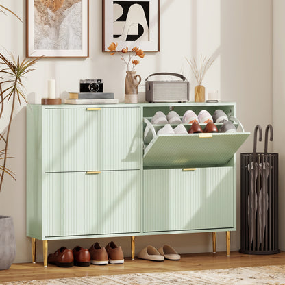 Elegant Four-Drawer Shoe Cabinet - Light Green