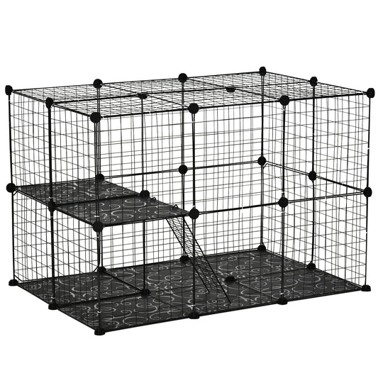 Pet Playpen DIY Small Animal Cage Enclosure Metal Wire Fence 39 Panels with 3 Doors 2 Ramps for Kitten Bunny Chinchilla Pet M
