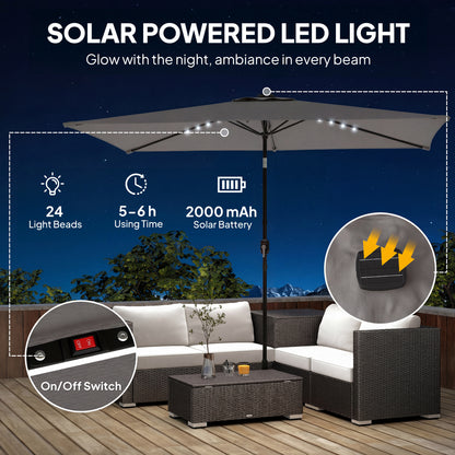 3 x 2 m Garden Parasol Umbrella with LED Solar Light, Parasol Cover, Outdoor Market Patio Umbrella, Dark Grey