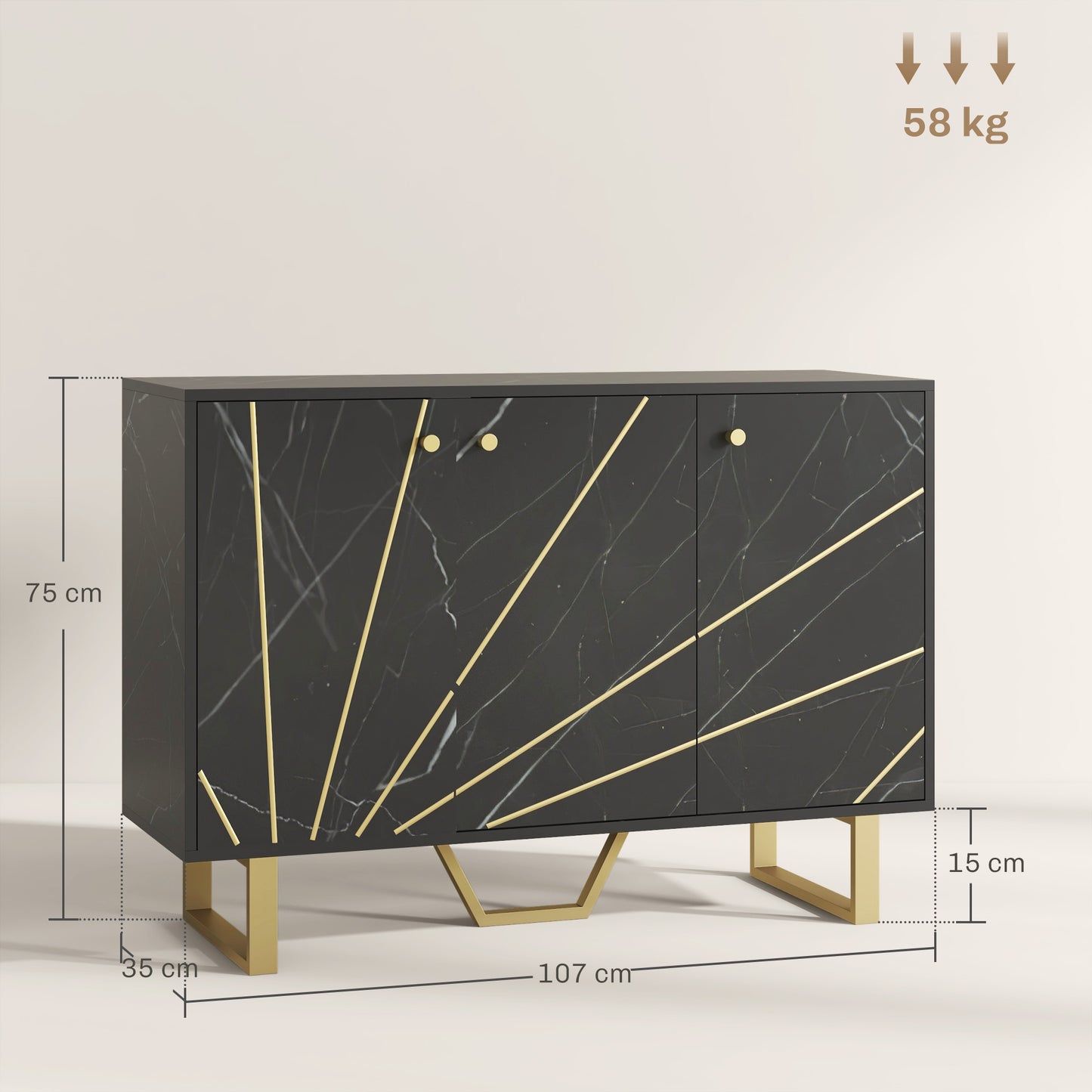 Sideboard Storage Cabinet, Modern Storage Cupboard with Adjustable Shelves and Metal Legs for Living Room, Kitchen