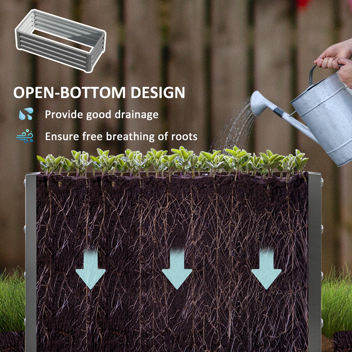 Set of Two 110 x 50cm Steel Planter Boxes - Light Grey