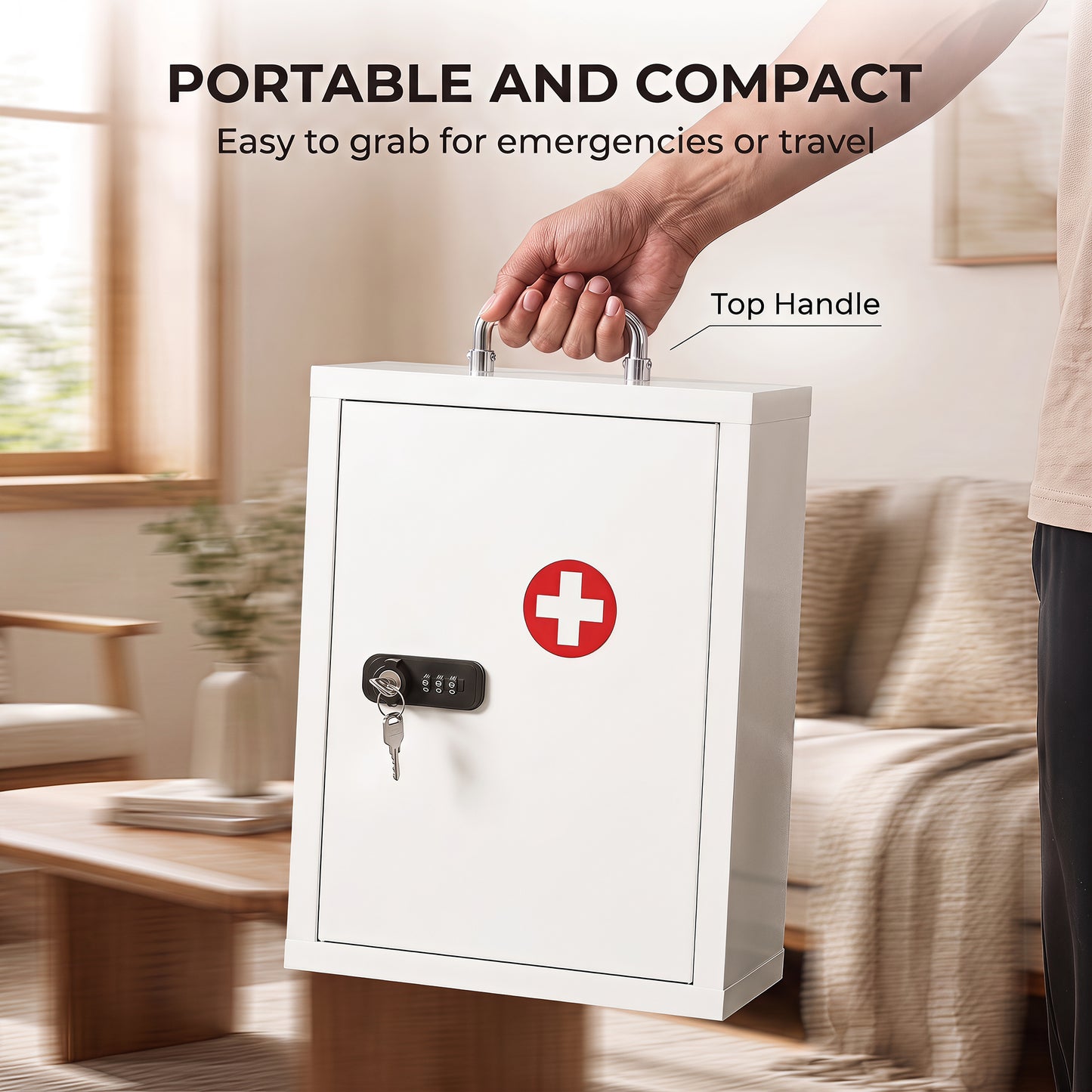 Wall Mount Medicine Cabinet with Combination and Key Lock, 3 Tier Steel First Aid Cabinet, White