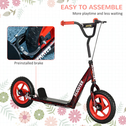 Kids Scooter with Adjustable Handlebar, Children's Kick Scooter with Non-slip Footplate, Rear Brake, Kickstand, Red