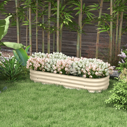 Galvanised Raised Garden Bed, Metal Planter Box with Safety Edging, for Flowers, Herbs, Succulents, Cream White